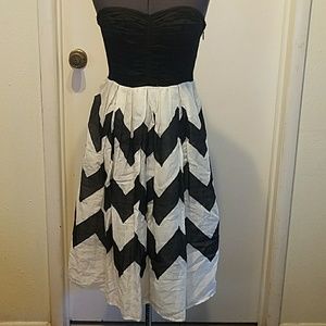 Black and white strapless dress